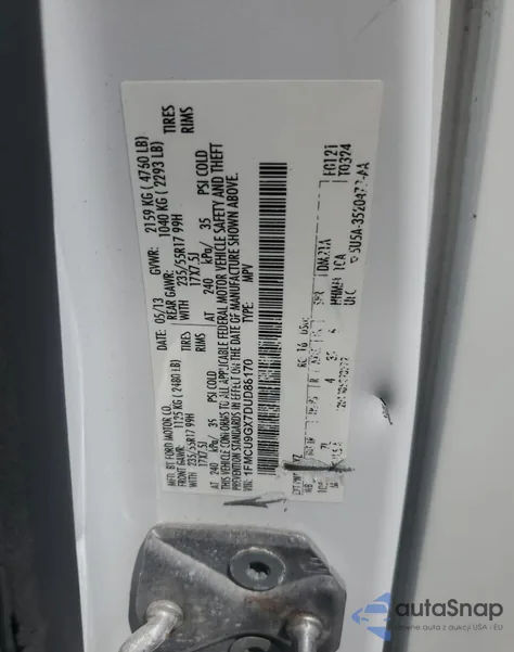 2013 Ford Escape Se z USA, uszkodzony, nr VIN 1FMCU9GX7DUD88170